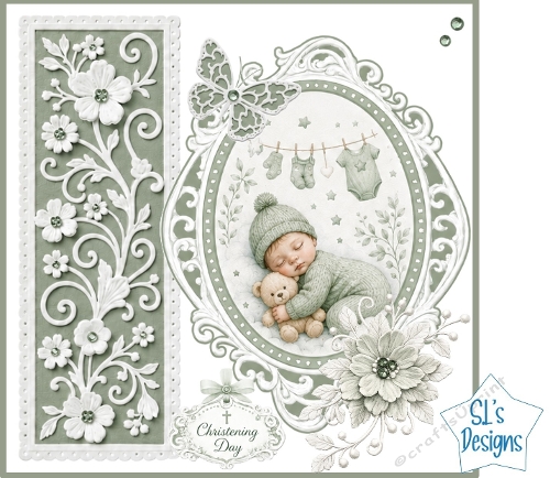 Sleeping Baby & Pastel Green Christening Day Card Front