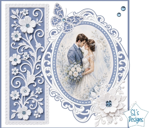 Elegant Bride & Groom Blue Floral Wedding Card Front