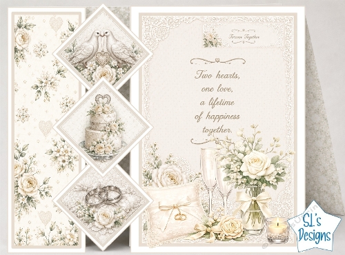 White Roses & Wedding Symbols Forever Together Card Front