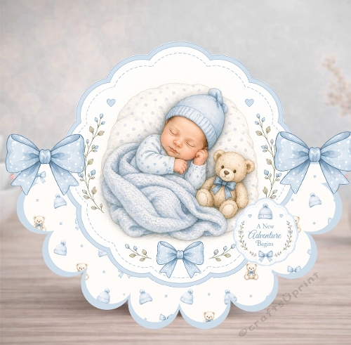 Sleeping Baby Boy Blue Blanket New Adventure Card Front