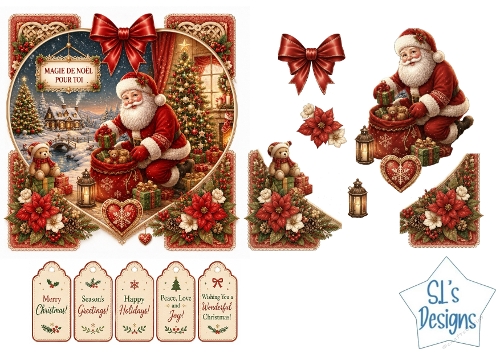 Santa by the Christmas Tree Warm Holiday Moments Card Front