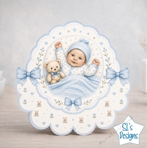 cup1444677_135813 - Smiling Baby Boy Blue Stars Bedtime Card Front