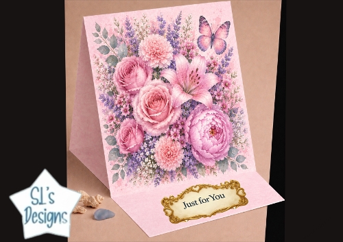 Pink & Purple Floral Card Front – Elegant Roses, Peonies & Butterfly Topper