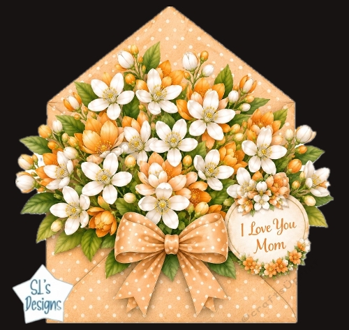 cup1444737_135813 - Orange & White Floral Envelope – Mothers Day Card Front with Bow & Tag