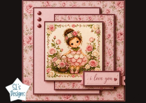 Pink Flower Fairy Card Front – Cute Child Illustration & Floral Topper
