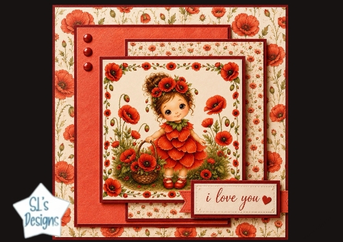 Red Poppy Flower Fairy Card Front – Cute Child Illustration & Floral Topper