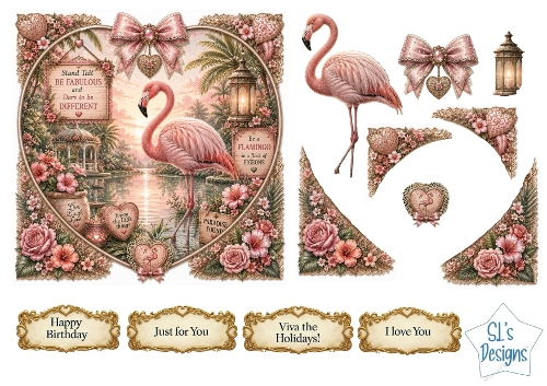 Pink Flamingo Tropical Heart Paradise Card Front