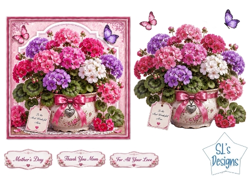 Pastel Floral Pot Card Front – Elegant Mothers Day Printable with Sentiment Labels