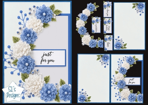Blue Floral Frame & Sentiment Set – Just For You Card Topper