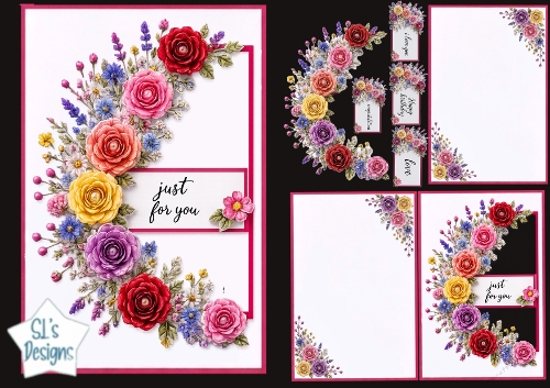 Bright Mixed Floral Frame & Sentiment Set – Just For You Card Topper