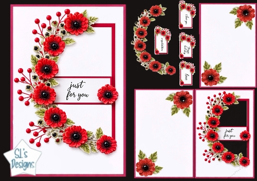 Red Floral Curve & Sentiment Set – Just For You Card Topper