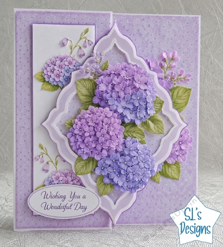 Purple Hydrangeas Layered Floral Wishing You a Wonderful Day Card Front