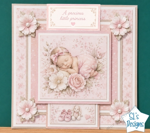 cup1445618_135813 - Sleeping Baby Girl Pink Florals Precious Little Princess Card Front