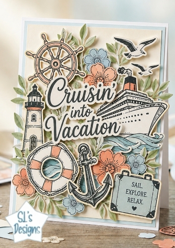 Cruisin Into Vacation – Nautical Cruise Ship Card Topper