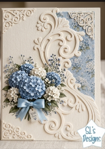 With Love Blue Floral Bouquet – Elegant Hydrangea Card Topper