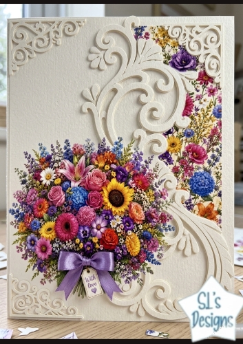 With Love Mixed Floral Bouquet – Elegant Multicolour Card Topper