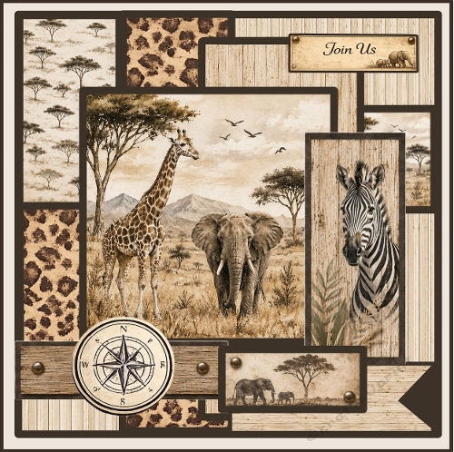 African Safari Adventure Giraffe Elephant Zebra Wildlife Card Front