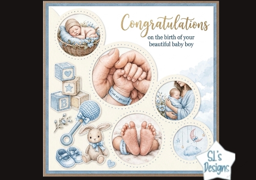 Baby Boy Arrival Circle Toppers – Blue Pastel Newborn Congratulations Card Front