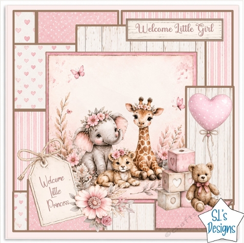 Baby Girl Safari Friends Pink Welcome Little Princess Card Front