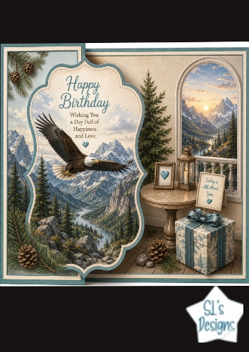 Majestic Eagle Birthday Card Front – Mountain Landscape & Wilderness Nature Design