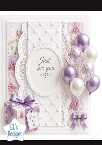 Lavender Gift & Balloons Just for You Card Topper