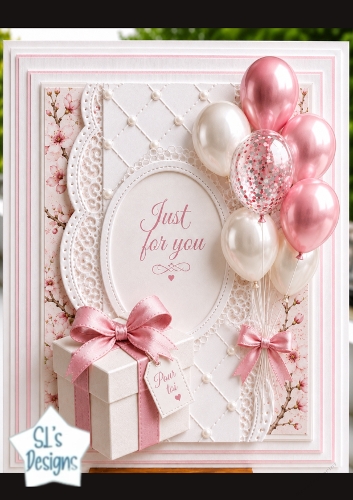 Pink Balloons & Gift Just for You Card Topper