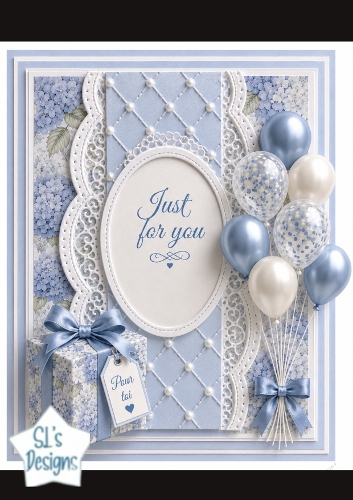 Blue Balloons & Gift Just for You Card Topper