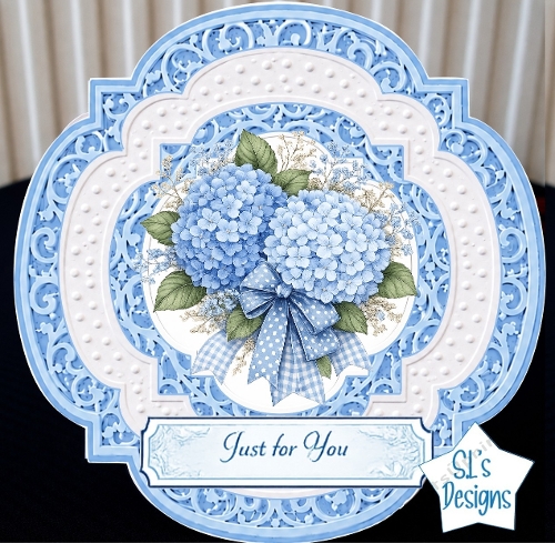 Blue Hydrangeas with Ribbon Elegant Lace Floral Card Front