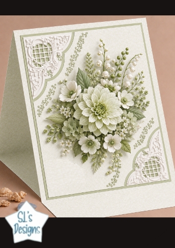 Elegant Ivory Floral 3D Card Topper