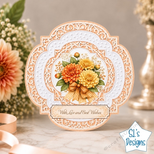 Elegant Peach Lace Floral Card Front – With Love and Best Wishes Printable