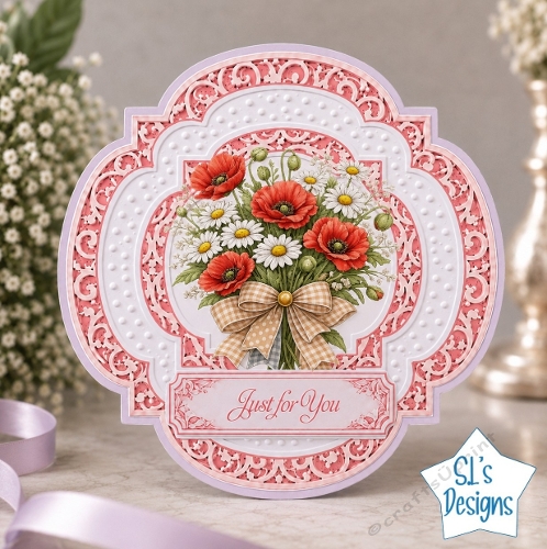 Elegant Pink Floral Poppy & Daisy Just for You Card Front
