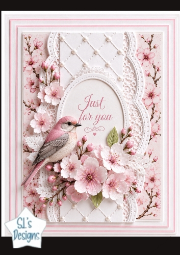 Cherry Blossom & Pink Bird Just for You Card Topper