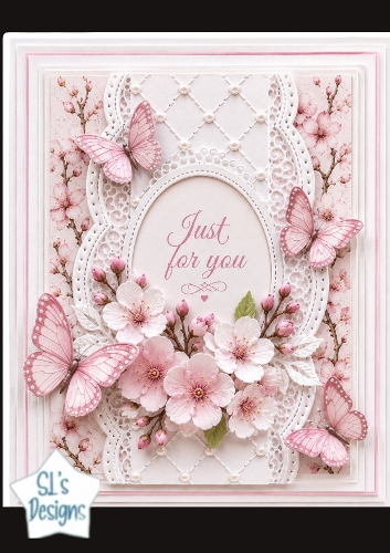 Cherry Blossom & Pink Butterfly Just for You Card Topper