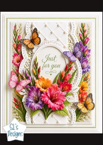 Vibrant Floral & Butterfly Just for You Card Topper