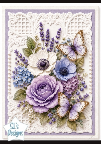 Purple Rose, Anemone & Butterfly Floral Card Topper