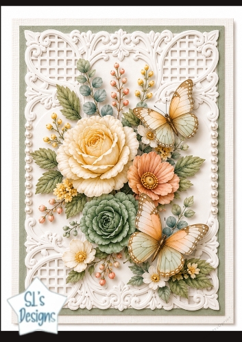 Cream Rose, Succulent & Butterfly Floral Card Topper