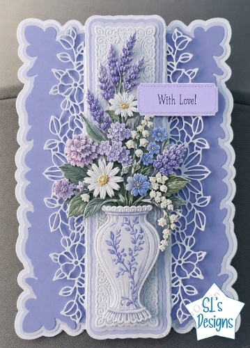 Elegant Lavender & Blue Floral Vase With Love Card Front