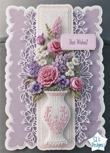 Elegant Pink & Purple Floral Vase Best Wishes Card Front