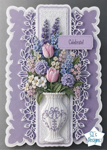 Elegant Lavender Floral Vase Celebrate Card Front