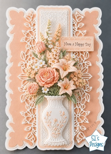 Elegant Peach & Cream Floral Vase Have a Happy Day Card Front