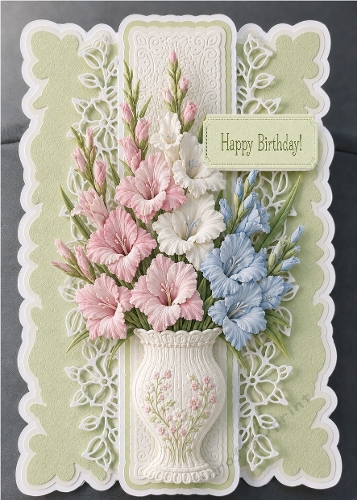 Elegant Pastel Floral Vase Happy Birthday Card Front