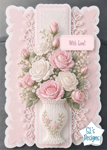 Elegant Pink & White Floral Vase With Love Card Front