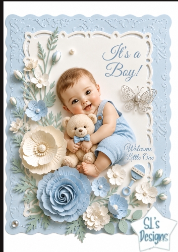 Baby Boy Welcome Little One Scalloped Card Topper