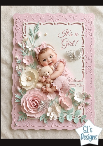 Baby Girl Welcome Little One Scalloped Card Topper
