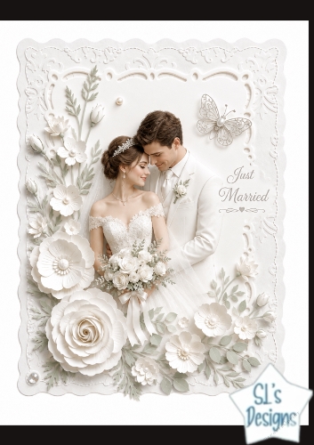 Elegant Just Married Wedding Couple Card Topper