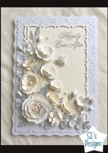 Happily Ever After Neutral Floral Scalloped Card Topper