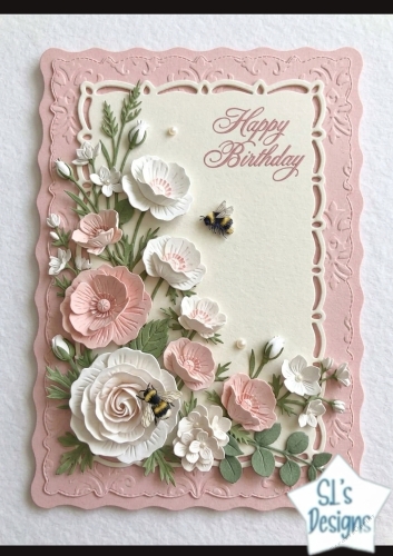 Elegant Pink Floral Happy Birthday Card Topper