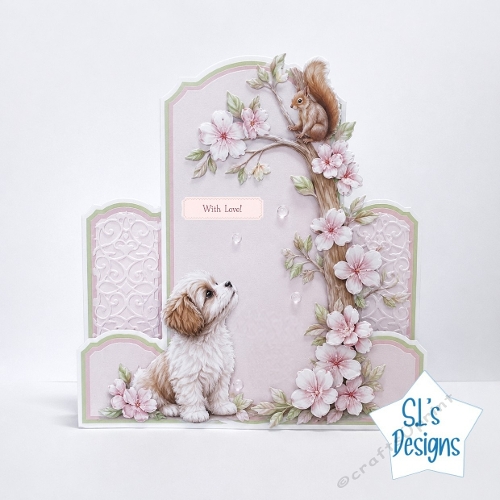 Cute Puppy & Squirrel Floral Scene With Love Card Front