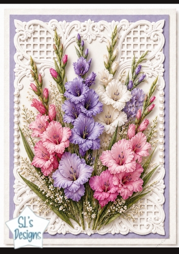 Elegant Gladiolus Bouquet & Lace 3D Floral Topper