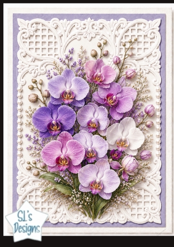 Elegant Orchid Bouquet & Lace 3D Floral Topper